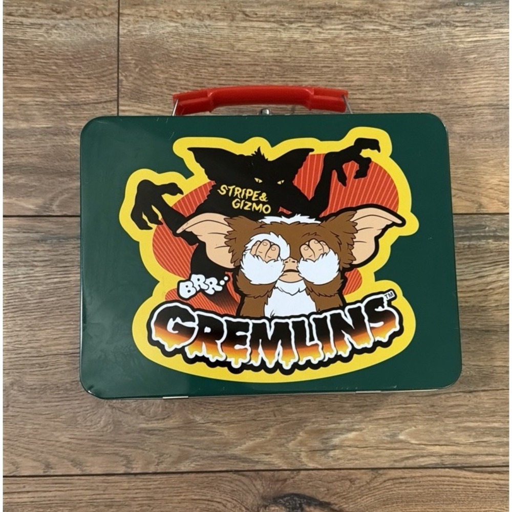 Retro 80s‎ Style Gremlins Movie Artwork Stripe and Gizmo Tin Lunch Box Pre Owned